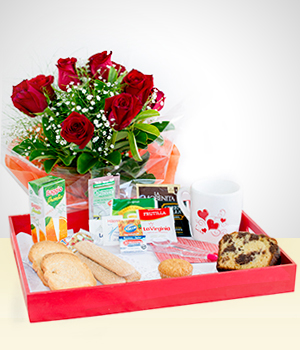 Amor y Romance - Desayuno Romntico y Bouquet de doce Rosas
