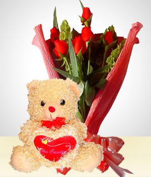 Flores :  - Super oferta:  Peluche + Bouquet de Seis Rosas