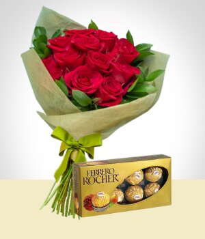 Felicitaciones - Bouquet de Rosas y Chocolates