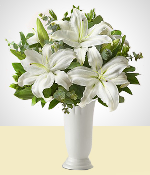 Flores a  Florero de Condolencias -  Blanco