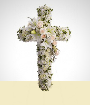 Flores a  Cruz de Condolencias - Blanco