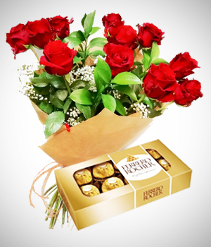 Flores a Argentina Combo Pareja Perfecta: Bouquet de 12 Rosas y Chocolates