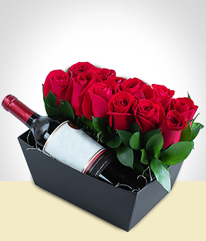 San Valentn - Caja Romntica de Rosas y Vino